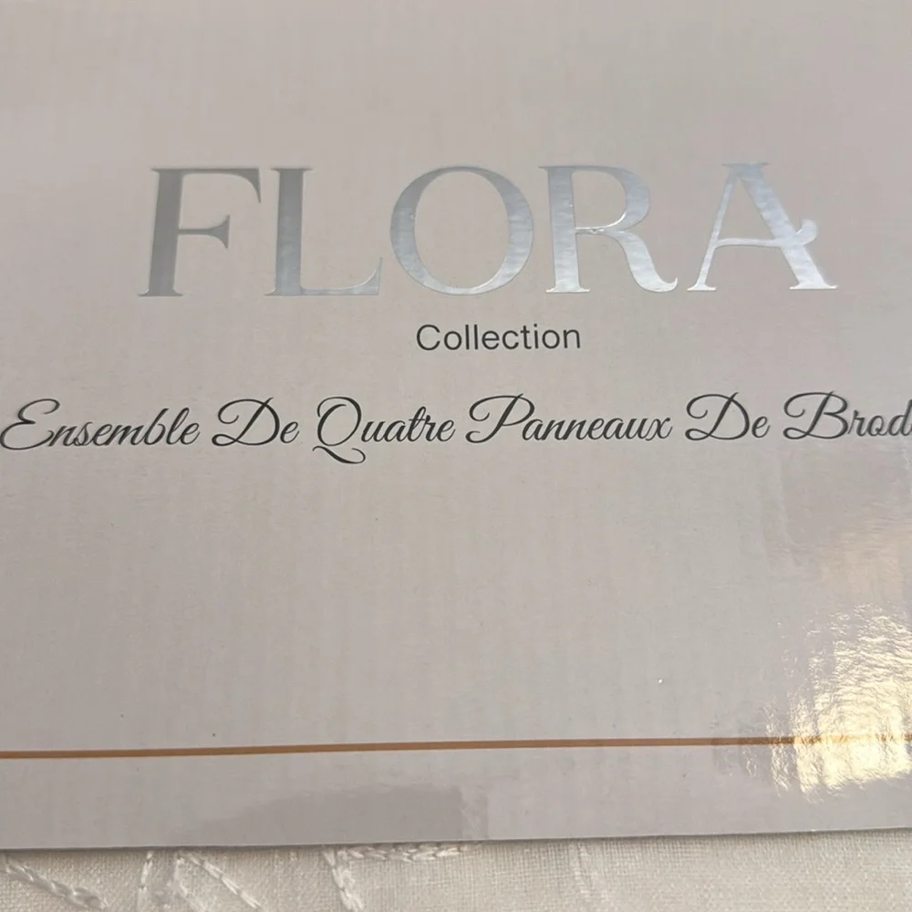FLORA Collection Set Of 4 Embroidery Panels - White -37"x84" - Picture 7 of 13